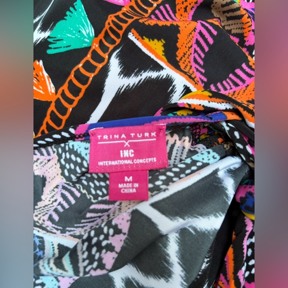 TRINA TURK  Abstract Halter Dress- Size M - Great Colors -Fringe around bottom- - Picture 4 of 6